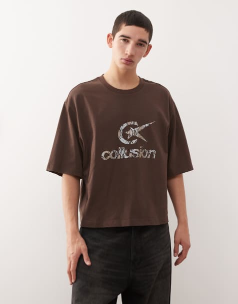 COLLUSION – Kastiges Oversize-T-Shirt in Braun mit Logo - view 1