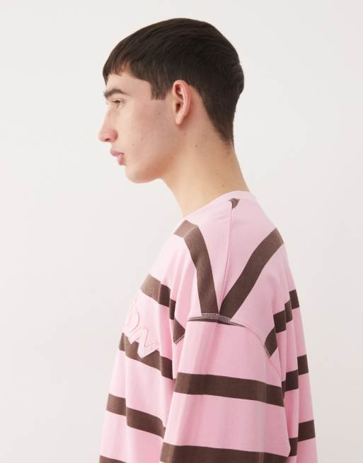 COLLUSION – Kastiges Oversize-T-Shirt in Rosa gestreift, 4 von 5