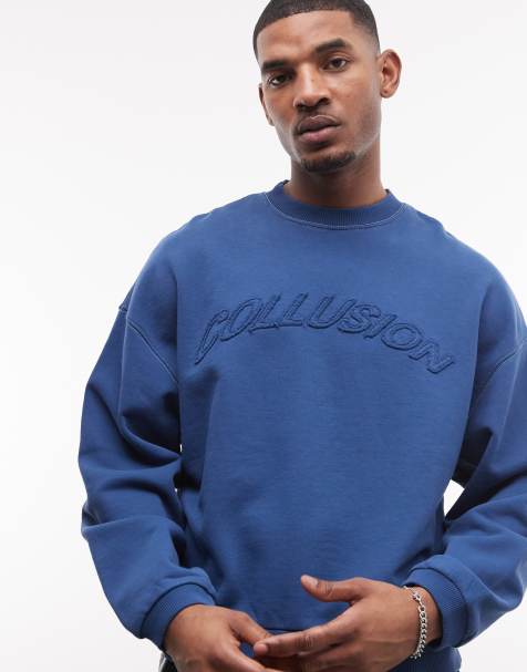 COLLUSION – Kastiges Sweatshirt in Blau mit Logo-Applikation - view 1