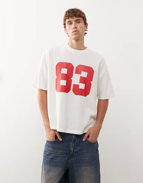 COLLUSION – Kastiges T-Shirt in Weiß mit sportivem Print und Waffelstruktur - view 1