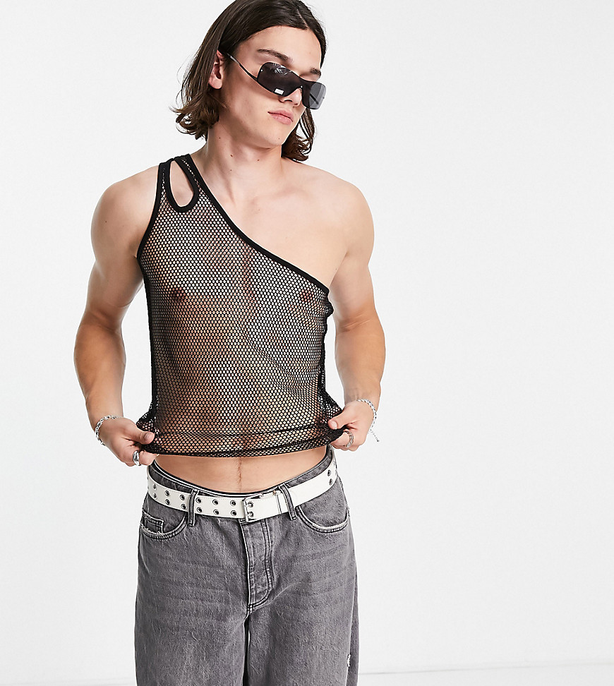 COLLUSION key hole vest in fishnet mesh-Black