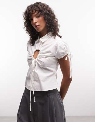 Collusion Keyhole Fitted Cap Sleeve Shirt In White