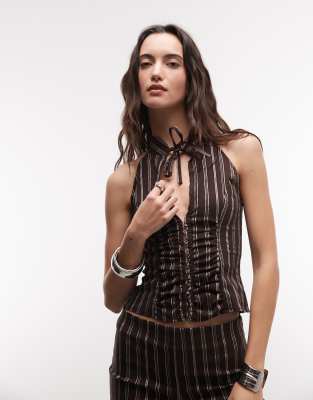 COLLUSION keyhole halter top in pinstripe - part of a set