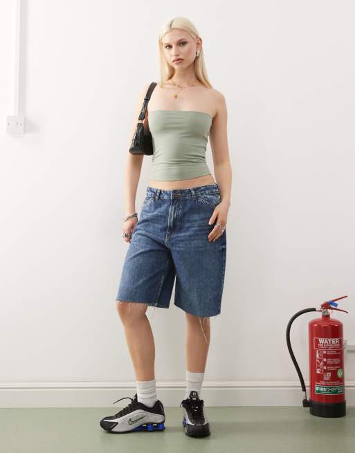 COLLUSION - Khakigrøn dobbeltforet bandeau-top i jersey, 2 af 4