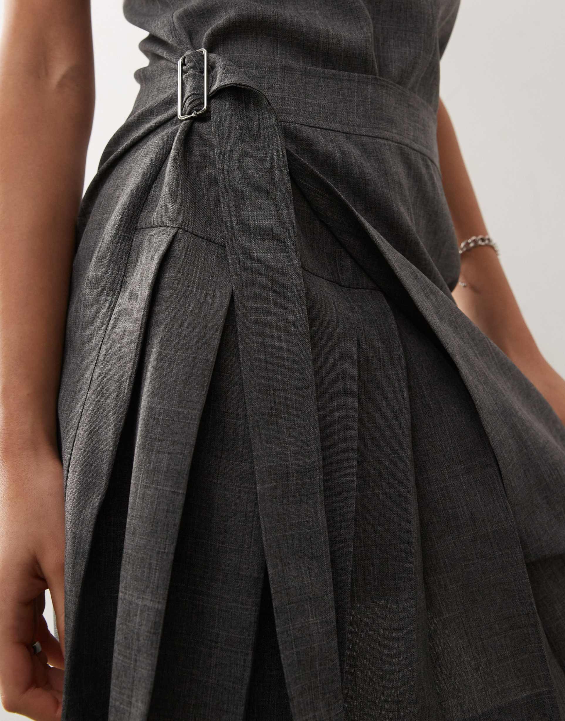 collusion kilted mini pini dress with buckle detail in gray
