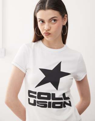 COLLUSION - Knapp geschnittenes T-Shirt mit Stern-Logo-Weiß