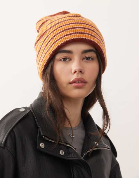 COLLUSION knit beanie in brown multi stripes - view 1