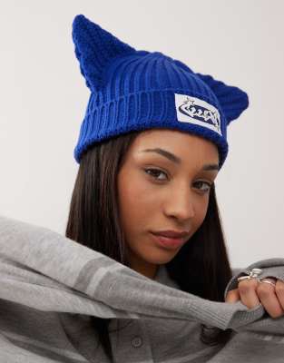 knit beanie with ears in blue