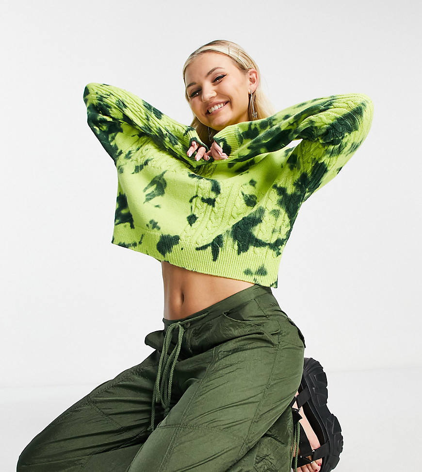 COLLUSION knit boxy fit sweater in lime and green tie dye-Multi