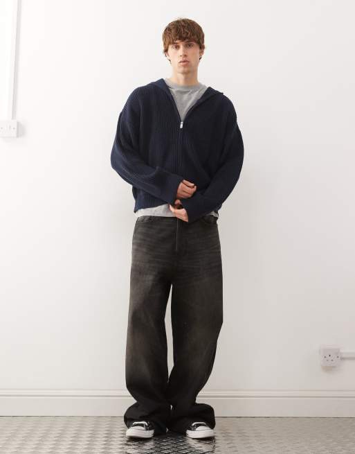 COLLUSION knit boxy hoodie in blue