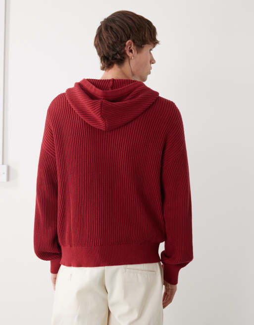 COLLUSION knit boxy hoodie in red, 3 of 5