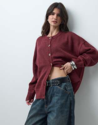 Collusion Knit Boxy Oversized Cardigan In Burgundy