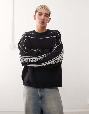 Collusion Knit Branded Sweater In Black
