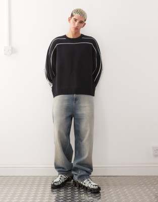 Collusion Knit Branded Sweater In Black