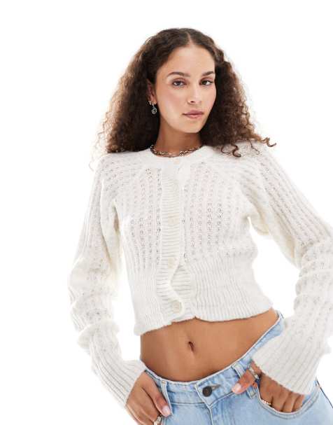 COLLUSION knit button up cropped cardi in cream - view 1