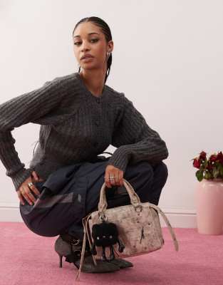 Collusion Knit Button-up Cropped Cardigan In Gray