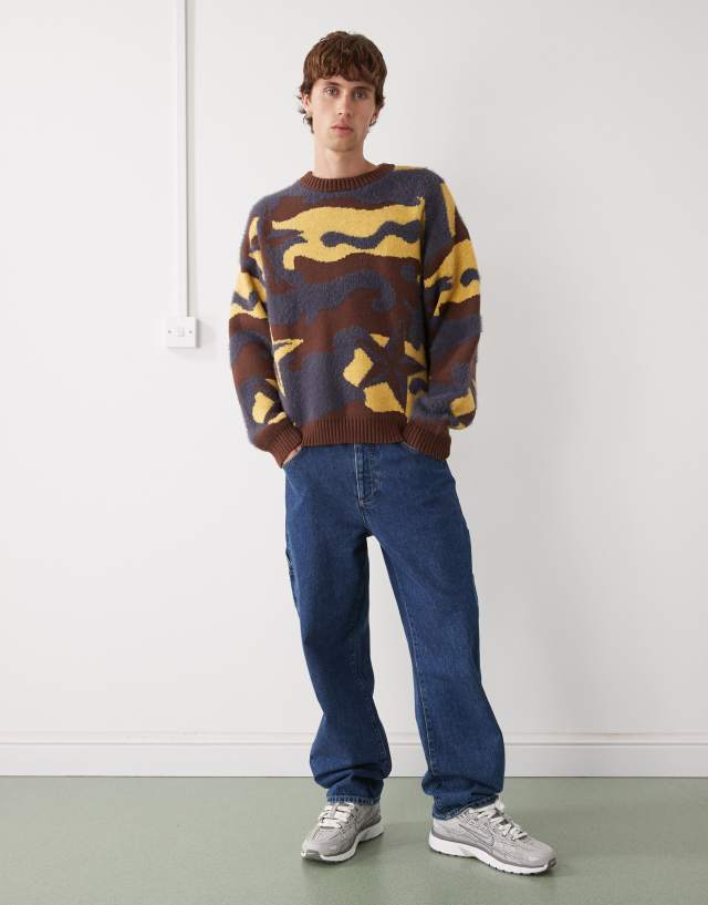 COLLUSION knit camo boxy sweater in brown and yellow | ASOS