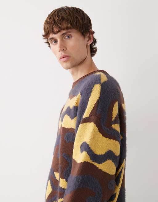 COLLUSION knit camo boxy sweater in brown and yellow | ASOS