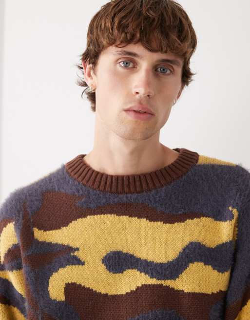 COLLUSION knit camo boxy sweater in brown and yellow | ASOS