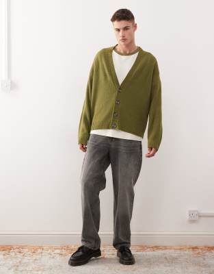 Collusion Knit Cardigan In Green