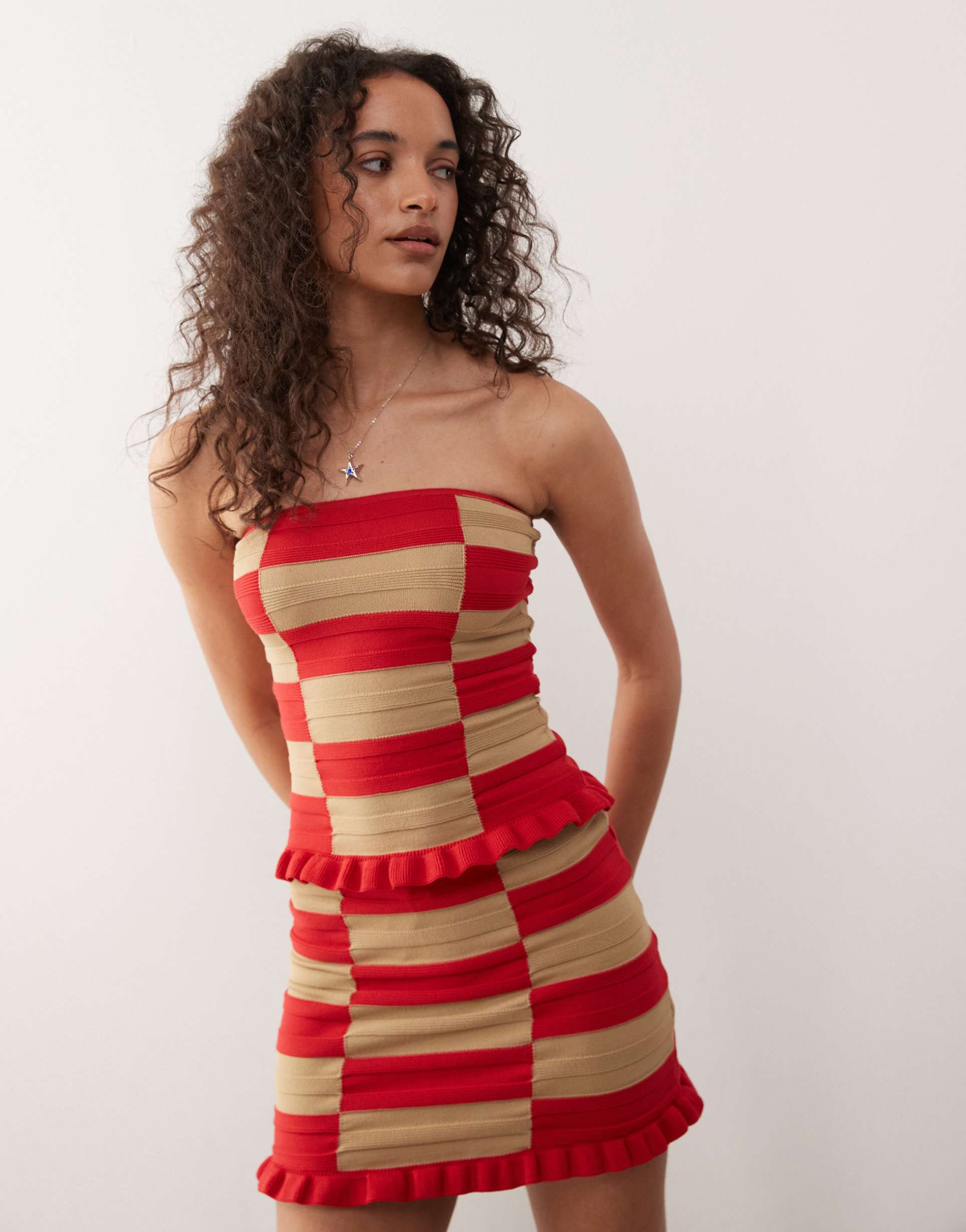 collusion knit checkerboard bandeau top in red