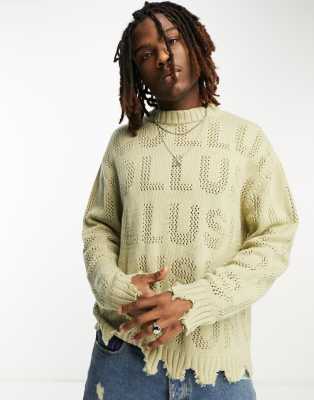 Collusion Knit Crew Neck Branded Sweater In Stone-multi | ModeSens