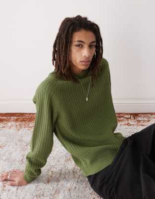 knit crew neck sweater in khaki-Green