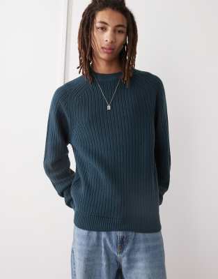 knit crew neck sweater in navy-Blue