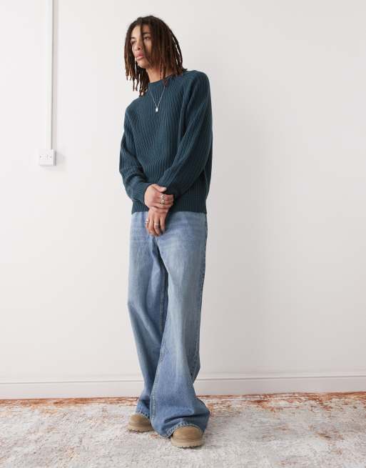 COLLUSION knit crew neck sweater in navy