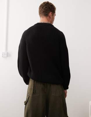 COLLUSION - Maglione lavorato nero girocollo