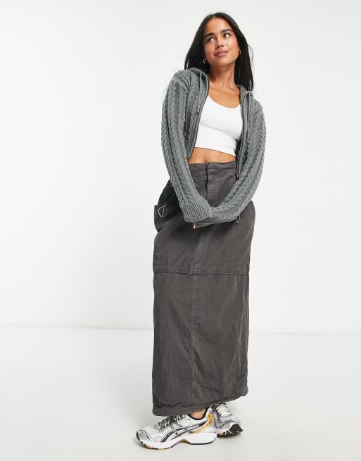 COLLUSION knit cropped ribbed hoodie in gray heather