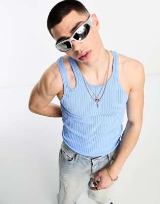 COLLUSION knit cut-out tank top in light blue