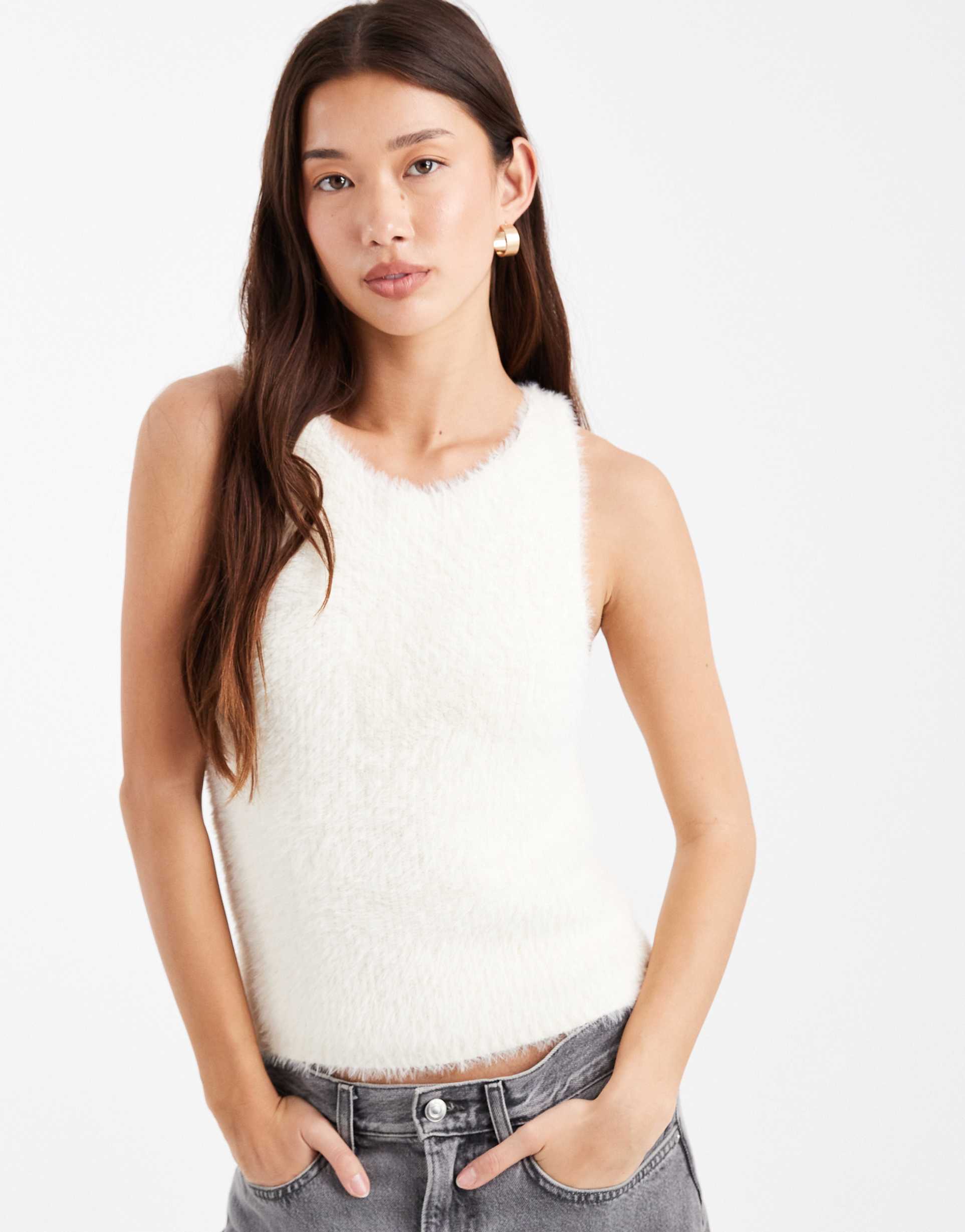 collusion knit fluffy racer tank top