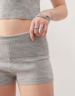 Collusion Knit Foldover Booty Shorts - Part Of A Set-gray In Gray