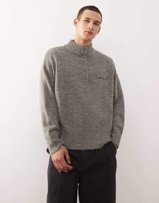 COLLUSION knit gray sweater in gray with buttons, 2 of 5