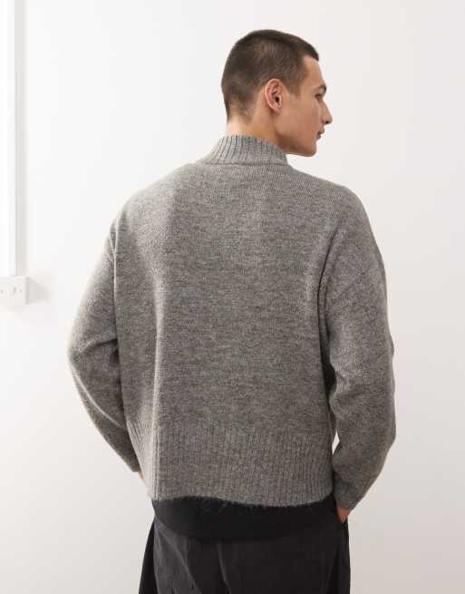 COLLUSION knit gray sweater in gray with buttons, 3 of 5
