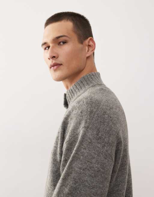COLLUSION knit gray sweater in gray with buttons, 4 of 5