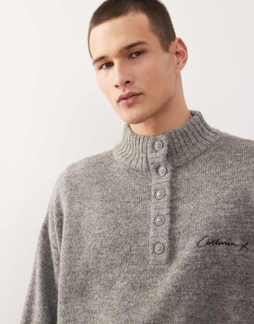 COLLUSION knit gray sweater in gray with buttons, 5 of 5
