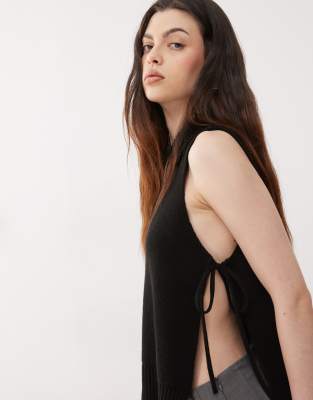 Collusion Knit High Collared Neck Vest With Tie Sides-black In Black