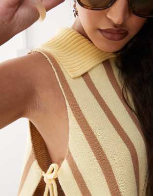 Collusion Knit High Collared Neck Vest With Tie Sides-yellow