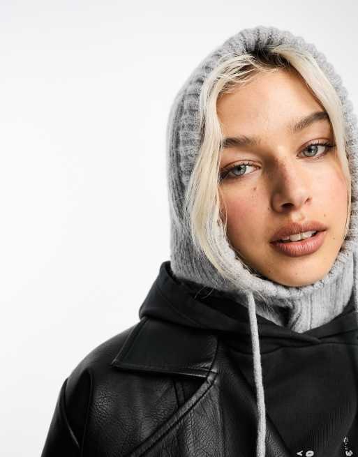 COLLUSION knit hood balaclava in light gray