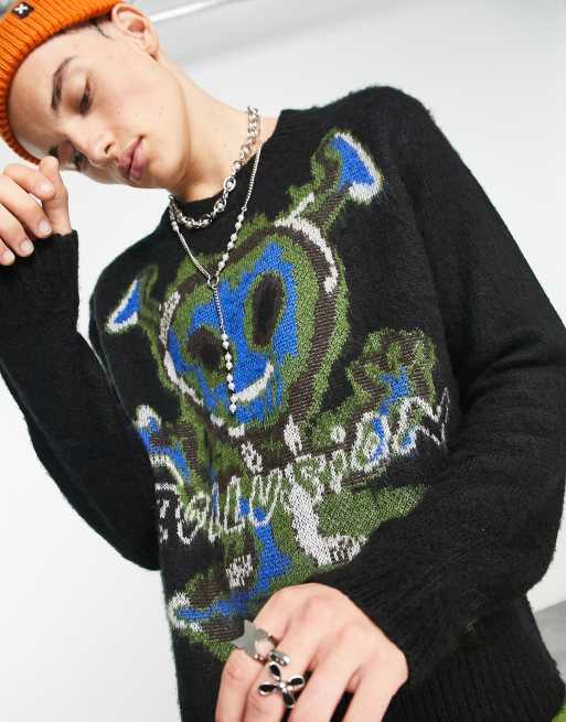 COLLUSION knit jacquard brushed sweater in black