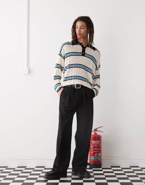 COLLUSION knit lightweight long sleeve polo sweater in cream - view 1