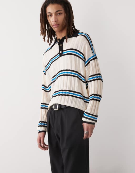 COLLUSION knit lightweight long sleeve polo sweater in cream