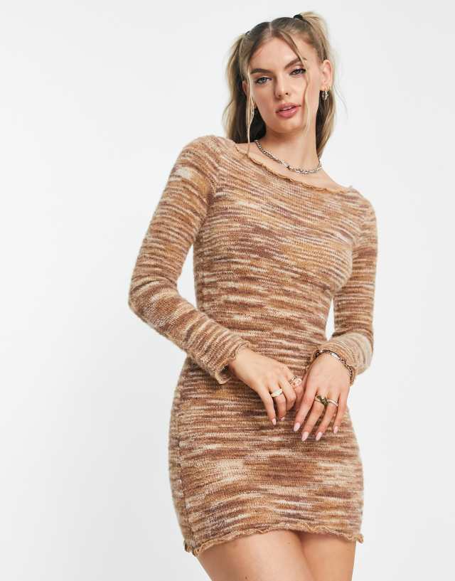 COLLUSION knit long sleeve dress in brown space dye