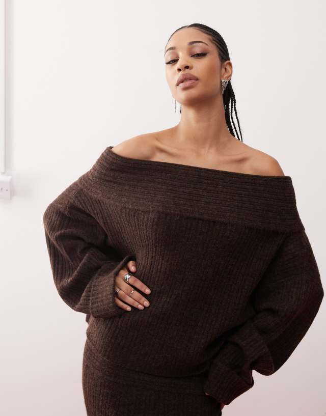 COLLUSION knit off shoulder sweater in brown - part of a set | ASOS