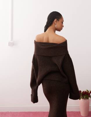 COLLUSION knit off shoulder sweater in brown - part of a set | ASOS