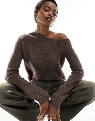 Collusion Knit Off The Shoulder Sweater In Stone-neutral