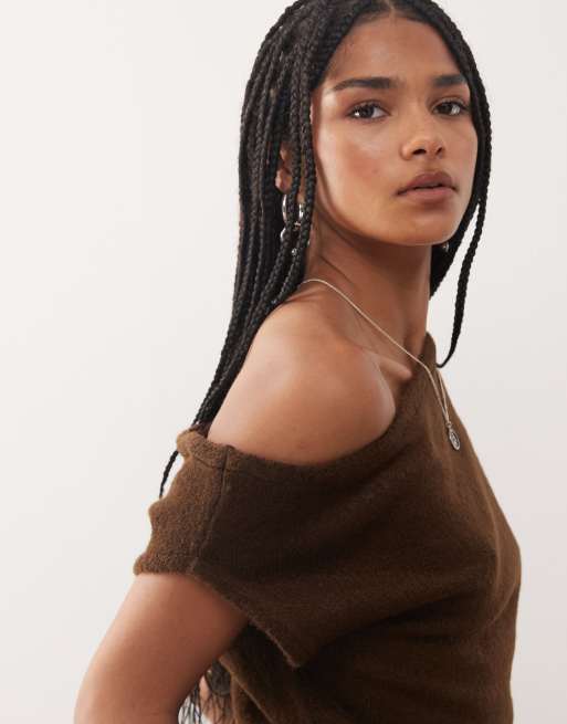 COLLUSION knit off-the-shoulder top in chocolate, 2 of 4