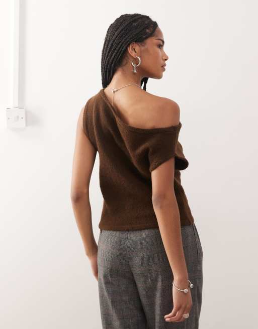 COLLUSION knit off-the-shoulder top in chocolate, 4 of 4